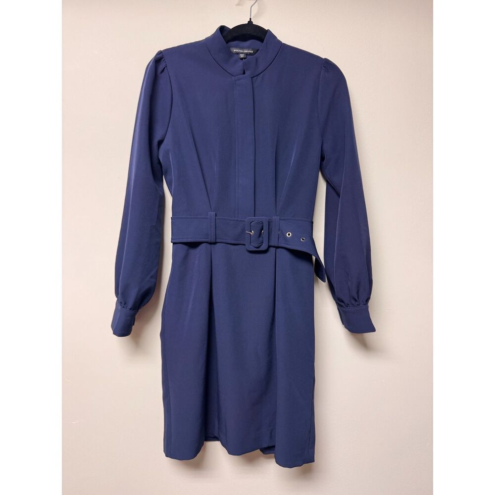 NEW - BOSTON PROPER Classic Navy Belted Pearl Button Dress, Sz 6